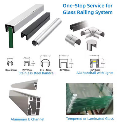 Lamel U Channel Glass Balustrade การติดตั้งบนด้านบนที่มีกระจกแผ่น