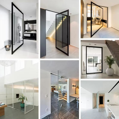 อลูมิเนียมเหล็กสแตนเลส ไม่มีกรอบกระจก Pivot ประตูทนทานต่อการกัดกร่อน ทําความสะอาดง่าย