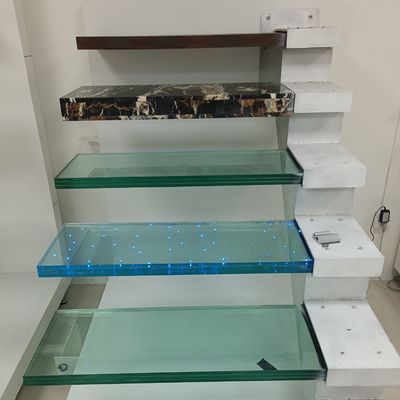 OEM/ODM Customized Elegant Design Glass Stair With Glass Railing และออโต้ LED