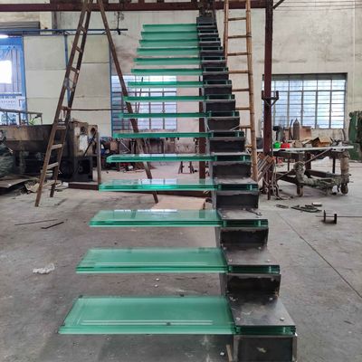 OEM/ODM Customized Elegant Design Glass Stair With Glass Railing และออโต้ LED