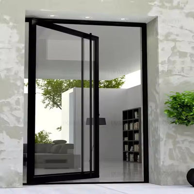 4-12mm Double Glazing Aluminum Pivot Door พร้อมกระจกใสและวัสดุเครือสกรีนสแตนเลส