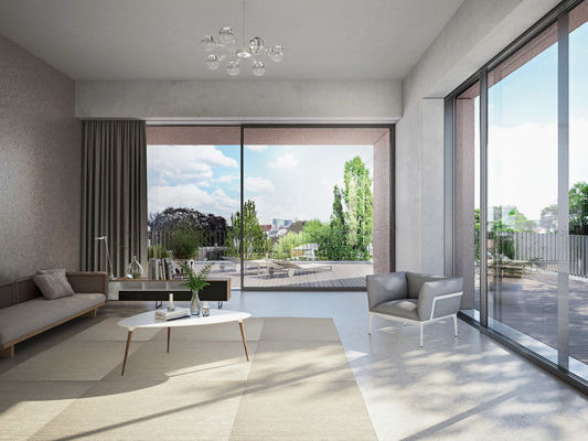 ประตูบานเลื่อนอะลูมิเนียมแบบเรียบง่ายทันสมัย พร้อมฮาร์ดแวร์สแตนเลสสตีลและโครงสร้างเสริมความแข็งแรง