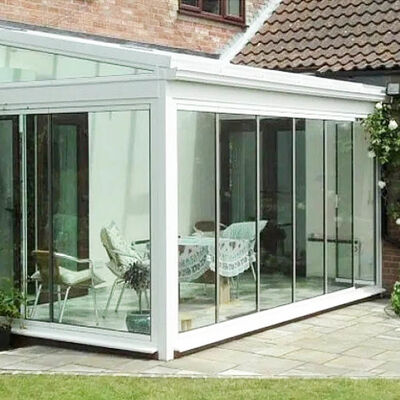 ประตูบานเลื่อนพับอลูมิเนียม กระจกนิรภัยลามิเนตใส 5+5 มม. สำหรับกั้นห้องระเบียง