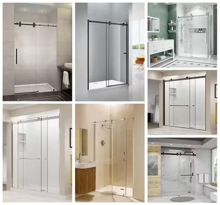 ห้องอาบน้ำแบบโมเดิร์นพร้อมกรอบสีทอง พร้อมอุปกรณ์เสริมฮาร์ดแวร์ที่ปรับแต่งได้ และประตูกระจกนิรภัยพร้อมที่จับในห้องน้ำ