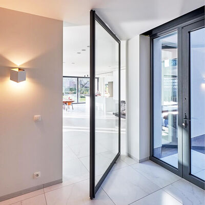 6 + 6 มม. 8 + 8 มม. กระจกลามิเนตนิรภัยเหล็กเหล็กความปลอดภัย Pivot Door